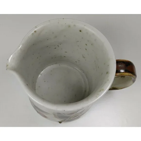 Hand Painted Leaf Round Shaped Speckled White Ceramic Coffee Mug Handle Creamer - Picture 7 of 9